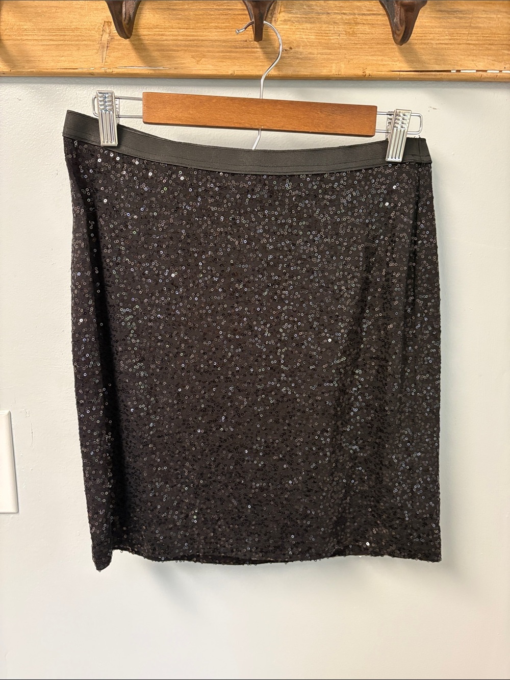 Black Sequin Mini Skirt with Stretch Waistband